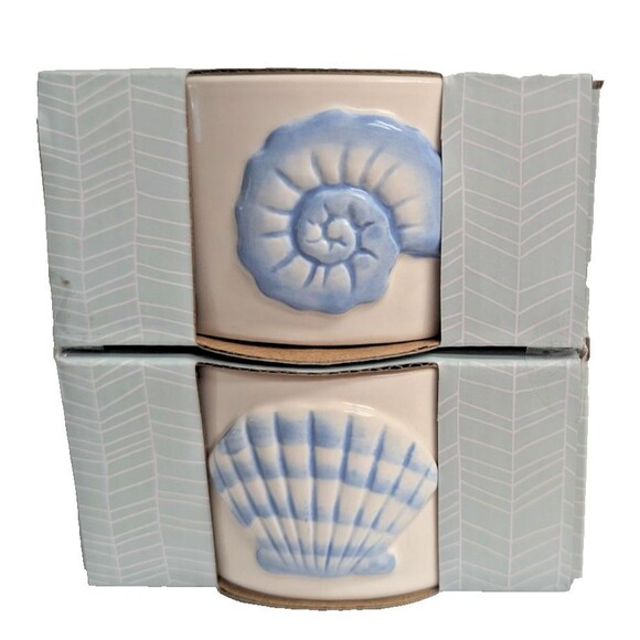 Bakeshop Ramekin Bowls 2pc Seashell Nautilus Blue White Ceramic Kitchen Gift NEW - Picture 3 of 6